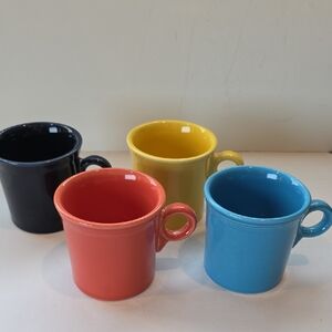 Fiesta Ware Coffee Cups Set Of 4 Yellow, Dark Blue, Aqua, Brick Orange